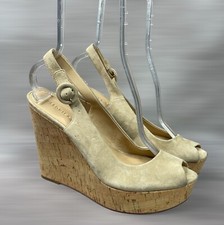 Veronica Beard Dali Suede Wedge Cork Sandals In Beige Color Size 10
