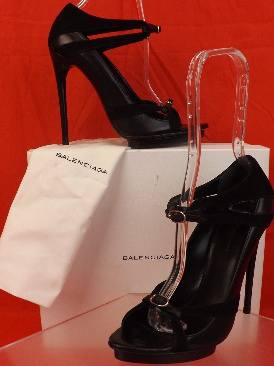 NIB BALENCIAGA BLACK LEATHER SUEDE 2X BUCKLE PLATFORM PUMPS 39