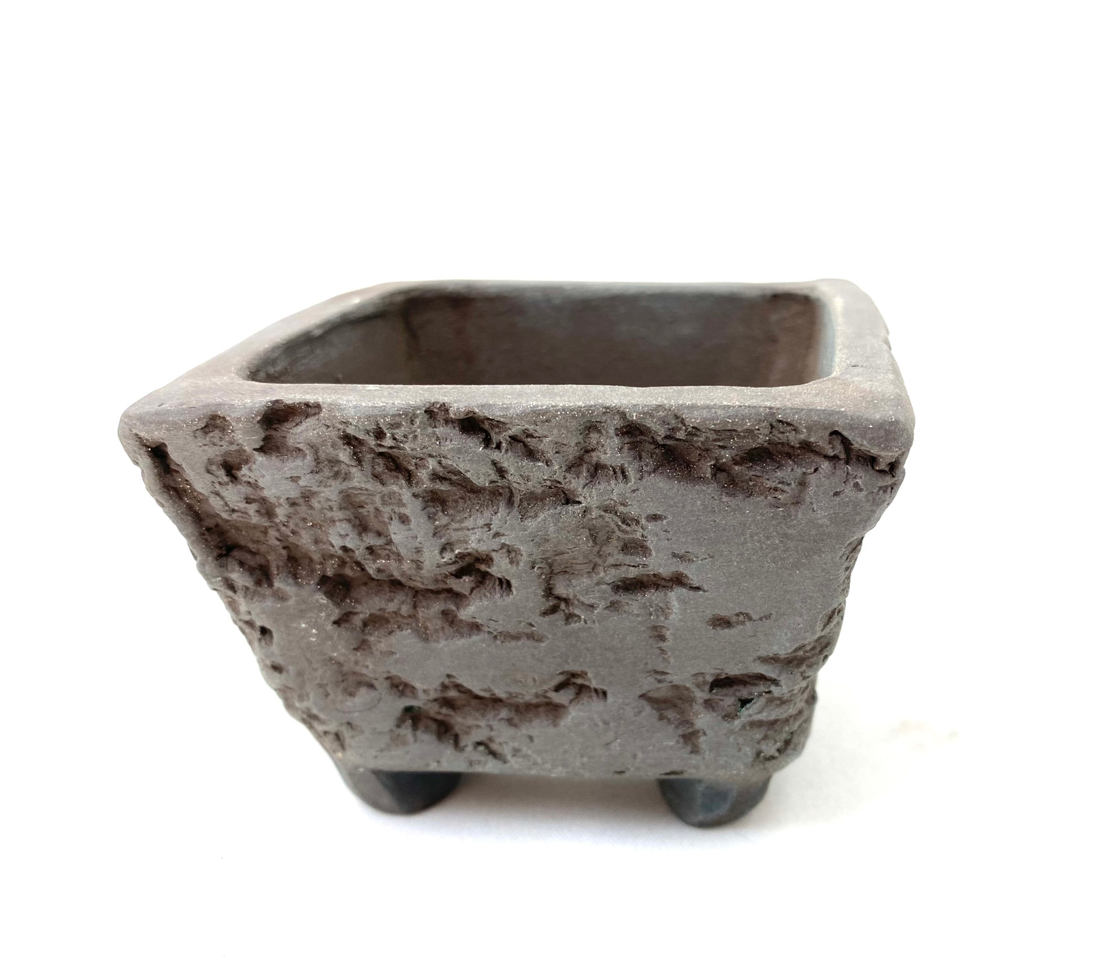 Pot kusamono carré Mame Pottery aspect liège naturel pour art végétal