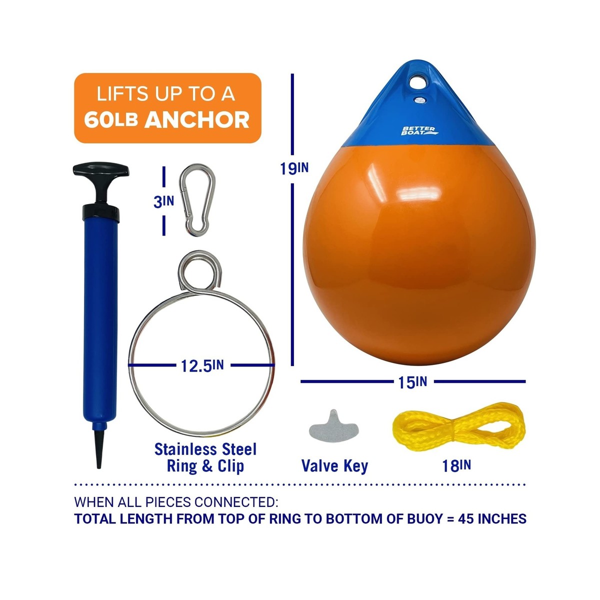 OBAKL Vinyl Boat Buoy Balls – Pair Of 9.8” X 12.2” Round Fenders For Mooring, Anchoring & Dock Protection (Blue) - View #4