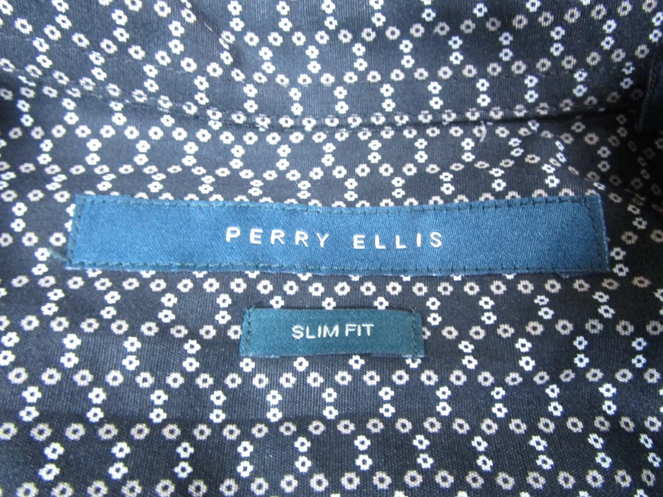 Perry Ellis Shirt Mens Small Slim Fit Dress Black Microdot Button up Long Sleeve - Image 3 of 4