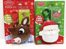 New Kids Rudolph Red Nose Reindeer Or Santa Mini Christmas Card Game Clip Case 