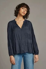 CURRENT AIR ANTHROPOLOGIE Star Blouse Womens Medium Blue Satin Boho Boxy Flowy