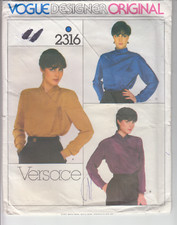 Vogue 2316 Versace Misses Blouse Front Wrap Long Sleeves  Sewing Pattern Size 8