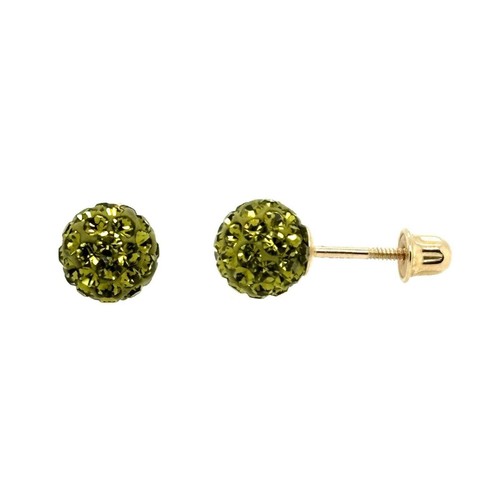 14K Yellow Gold Round Crystal Ball Screw Back Stud Earrings 10 mm - Picture 23 of 27
