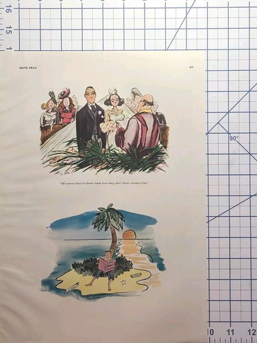 Esquire lustiges Hochzeitspaar Insel Schiffbrüchiger lesen Vintage Zeitschrift Druck 1943 - Bild 4 von 6