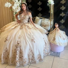 Exquisite Quinceanera Dresses Ball gown seeep train Luxury Champagne Prom Dress