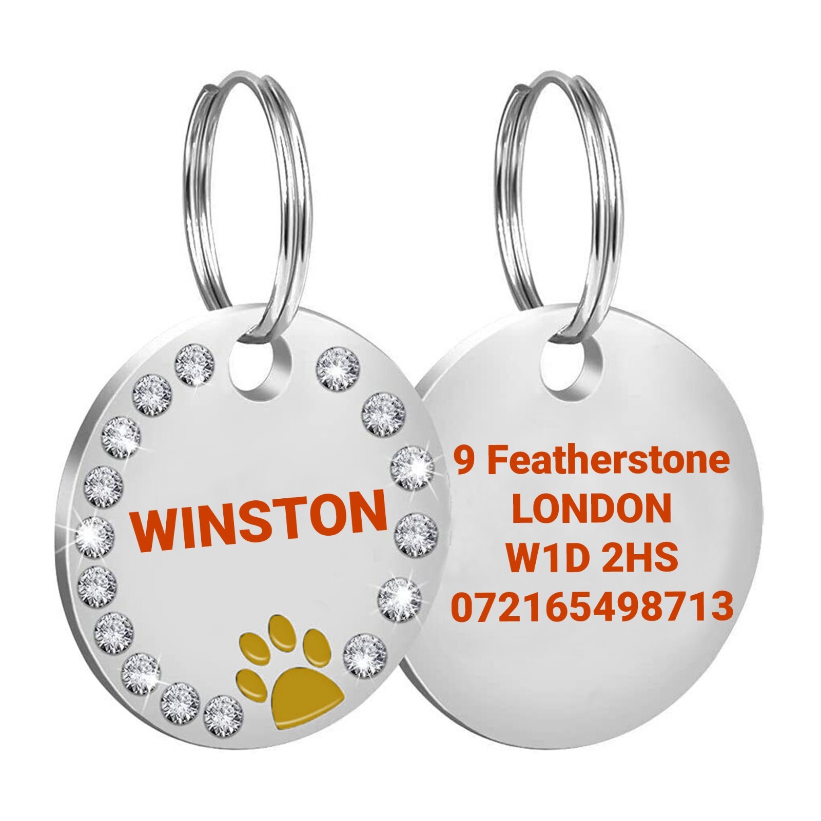 Personalised Bling Tag Diamonds Engraving Dog/Cat ID Tag Name Puppy Pet