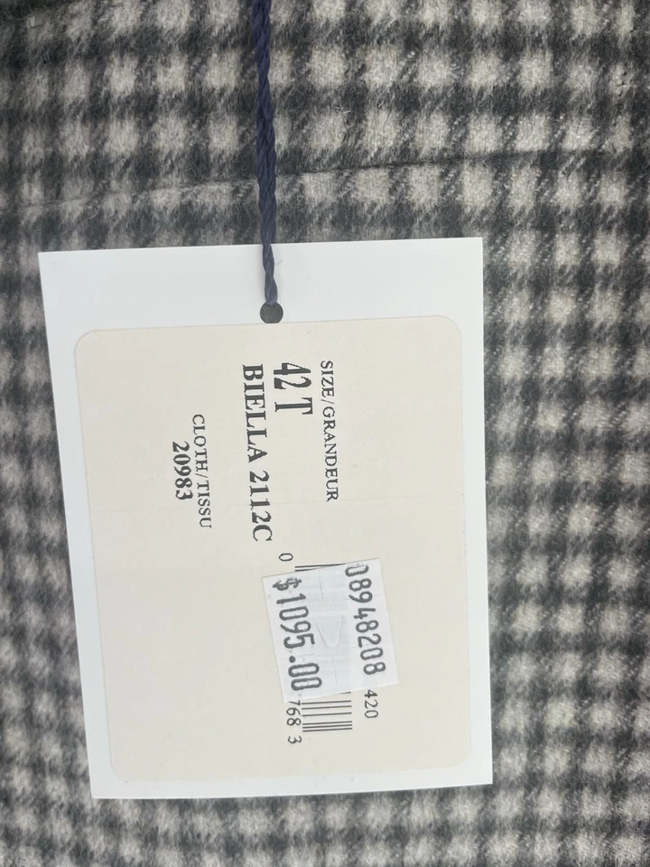 Coppley 100% Cashmere Biella 2112 2 Button Grey/White Check Sport Coat - 42 Long - Image 4 of 4
