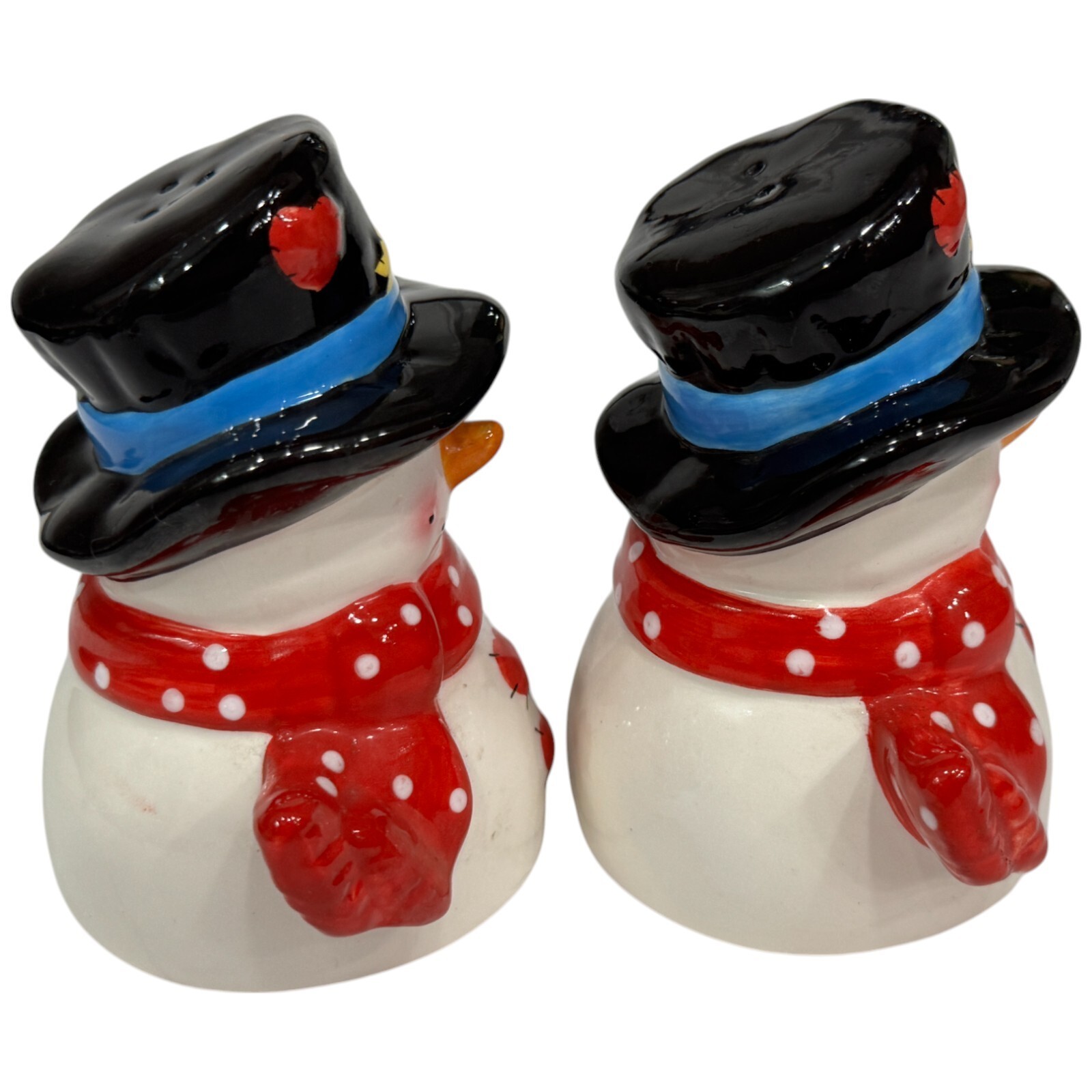 Vintage Snowman Hats Hearts Valentine Mr Mrs Couple Salt and Pepper Shakers