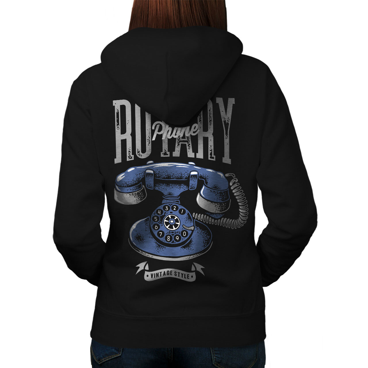 Wellcoda Vintage Phone Retro Womens Hoodie Back