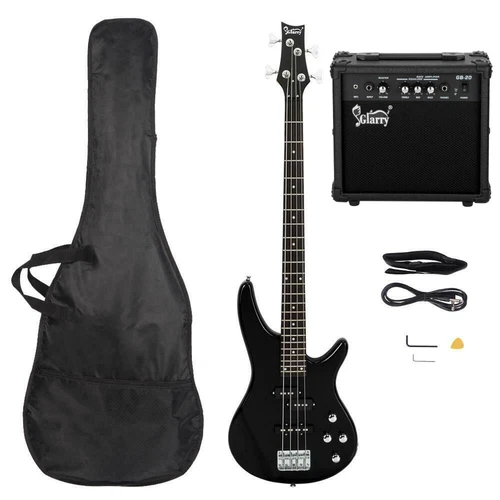 Black Glarry GIB 4 String Electric Bass Guitar Starter Student  Kit with 20W