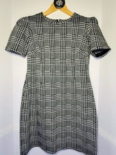 Calvin Klein Black & White Plaid Houndstooth Cap Sleeve Tailored Dress