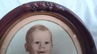 Antique 12.5" Wooden Oval Frame Ornate Portrait Infant Boy Hand Colored — photo 2