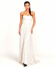 Handmade Ivory Strapless Lace A-Line Full-Length Wedding Dress Corset Back S