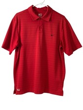 Nike Mens Red Striped Performance Polo Shirt Size M Short Sleeve Classic Fit