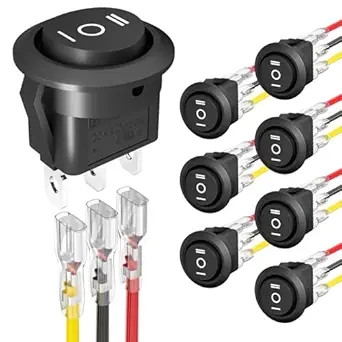 3 Way Round Rocker Switch 12V, Waterproof 3 Pin 3 Position ON Style: ON-OFF-ON
