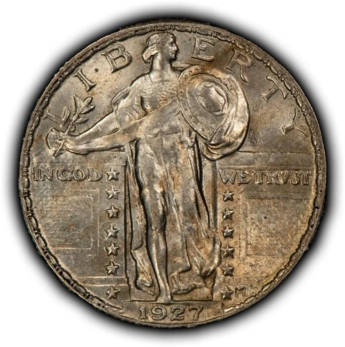 1927 25c Standing Liberty Silver Quarter Luster- Original Pattern Toning - B5568