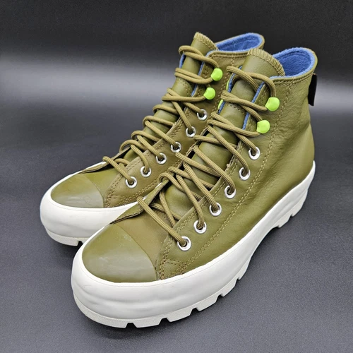 Stivaletti Converse Hi Leather donna 9 Gore Tex Lug verde oliva scarpe stringate