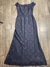 Lauren Ralph Lauren Women s Lace Overlay Evening Dress Gown Navy Blue Sz 2 Maxi
