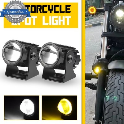 2X Motorcycle LED Headlight Driving Fog Light White/Amber LED Projector Lights