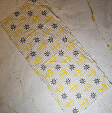 Nautical Anchor Ship Wheel Cotton Fabric 18"x42" Yellow Gray Striped Print