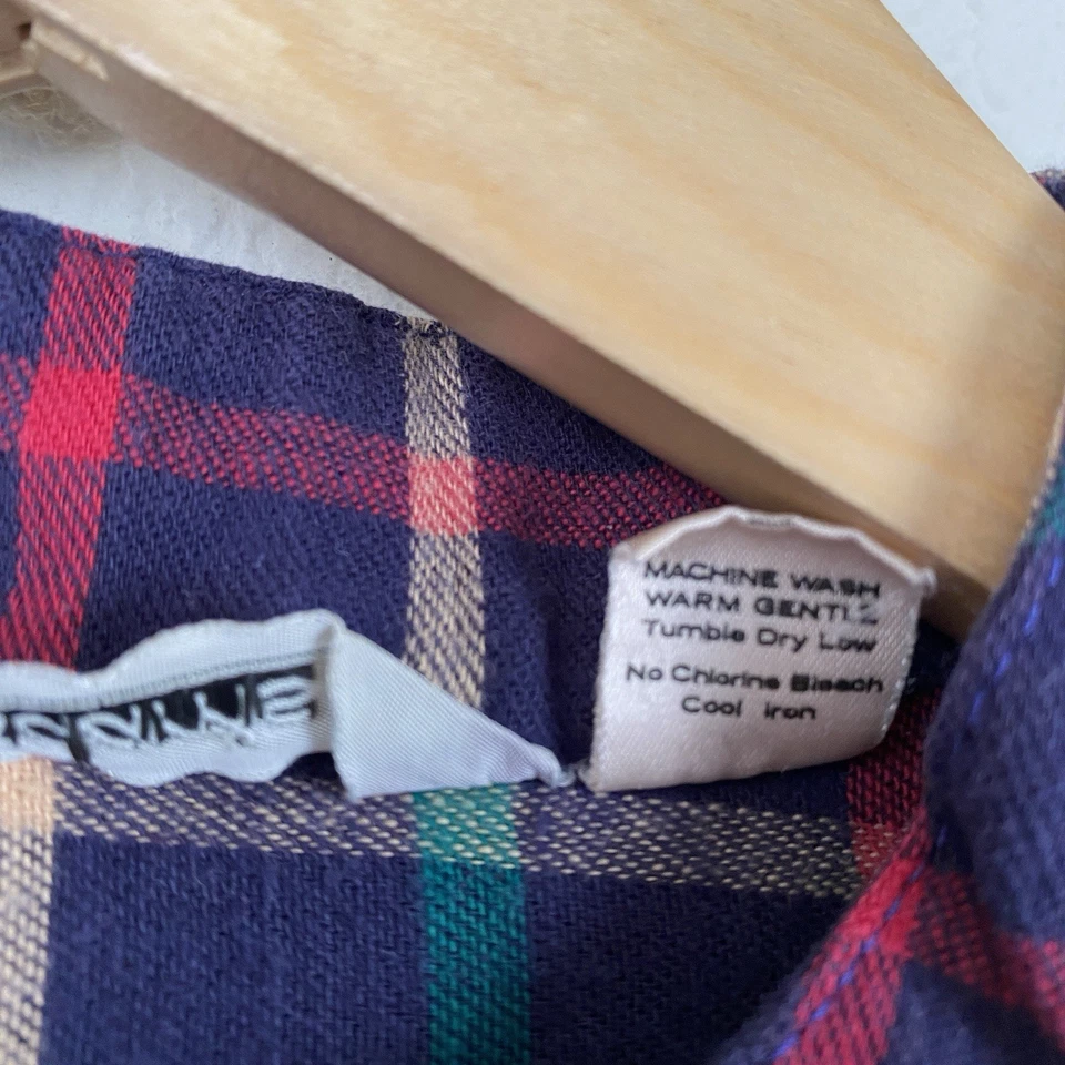 Vtg Laura Adams L Maxi Nightgown Flannel Plaid Cottage Prairie Cotton Red Navy - Image 2 of 4