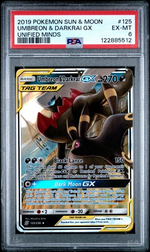 2019 POKEMON UNIFIED MINDS UMBREON & DARKRAI GX #125 PSA 6 EX #122885512