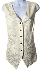 Vintage Wedding Suit Vest Top 10 Women Bridal Brocade Floral Ivory White 80s 90s