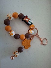 Handcrafted Beaded Stretchable Orange Wristlet Keychain