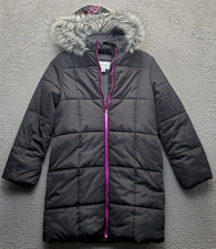 Calvin Klein Puffer Jacket Youth L Black Fleece Lined Waterproof Faux Fur Collar