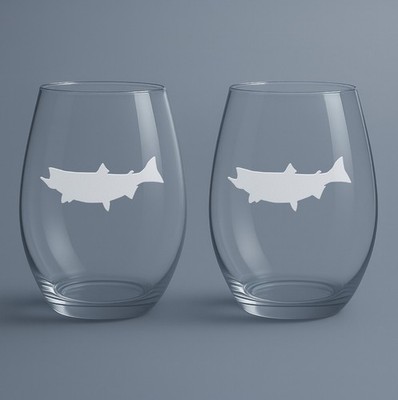 Salmon Etched Stemless Wine Glasses (Set of Two)