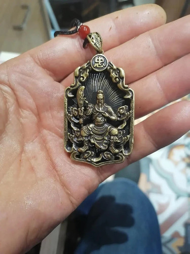 Vintage Solid Brass Guan Yunchang's Loyalty Pendant Men Brotherhood Amulet - Picture 12 of 14