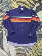 VTG 90s Mens L Wrangler Western Button Up Shirt Horizontal Stripes Cowboy LS