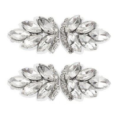 2 Stück Rhinestone Applikationen, Perlen-Patches für Silber Weiß/Weiß