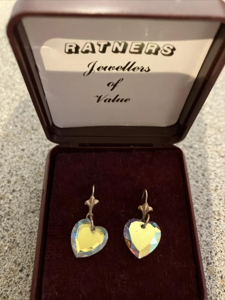 Vintage Gold And Crystal Drop Heart Earrings by Ratners - Image 2 of 2