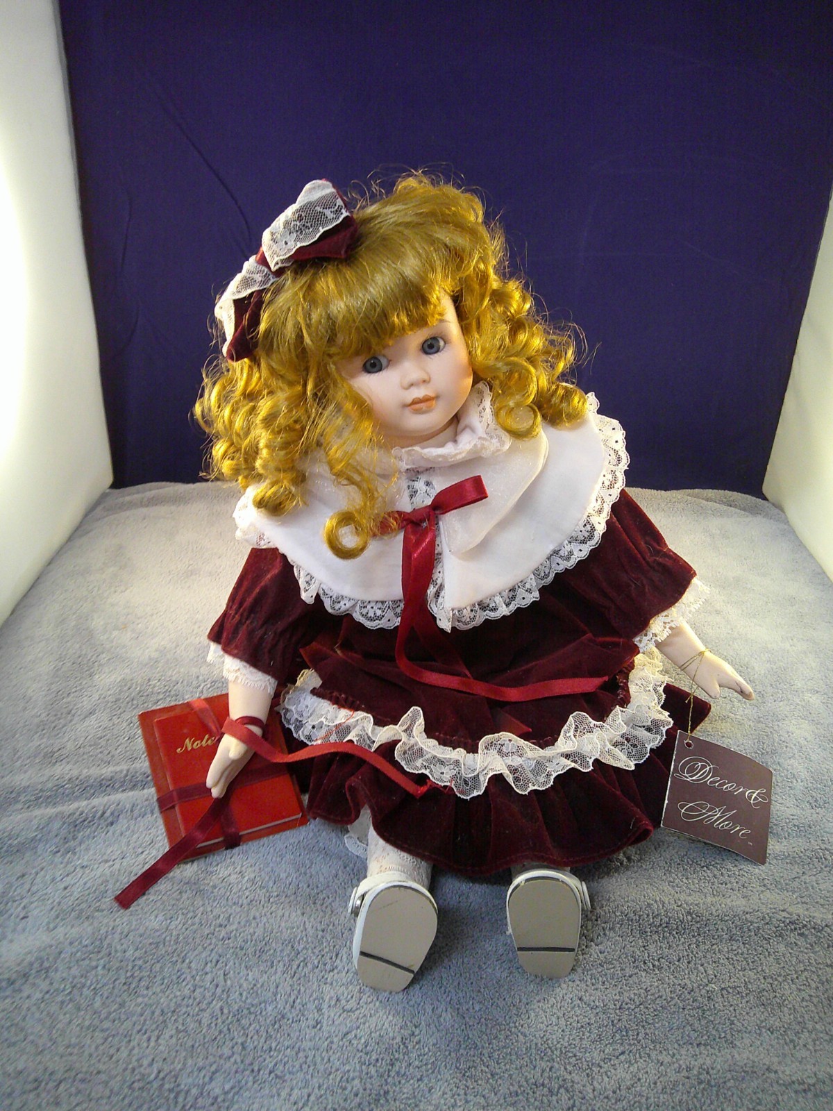 16" Porcelain "Decor & More" Doll-Blue Eyes-Auburn Hair-Clot