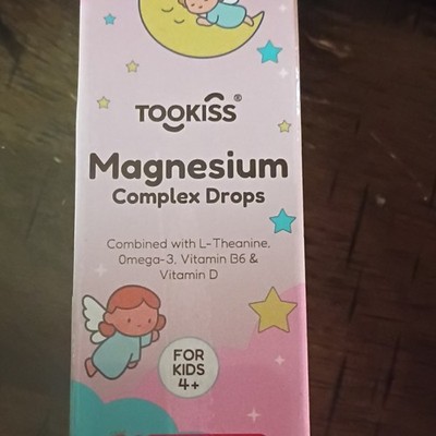 TOOKISS Kids Magnesium Drops Liquid Strawberry w/ L-Theanine Omega-3 B6 D