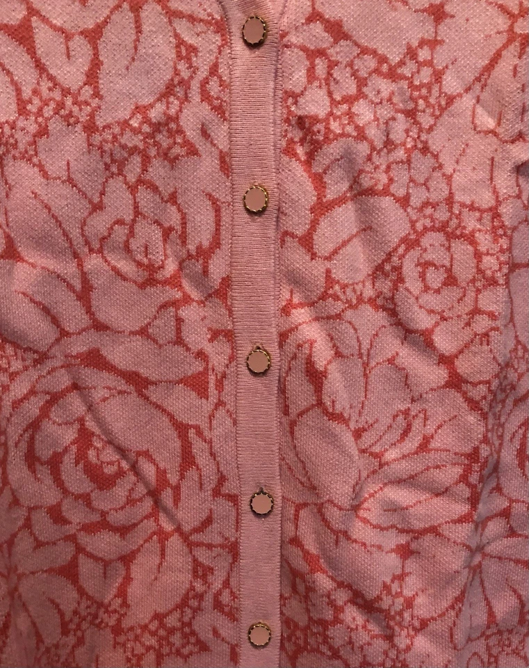 Isaac Mizrahi Live! Suéter Cárdigan Talla Grande Reliquia Rosa Jacquard Cuello en V  Foto 3 de 4