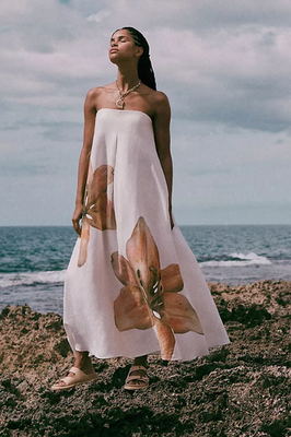 Significant Other Parisa Placed Floral Strapless Linen Maxi Dress Size US 4  | eBay