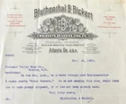 ATLANTA & KY ~ BLUTHENTHAL & BICKART, Whiskeys, Gins, &c ~ Illus Letterhead 1905