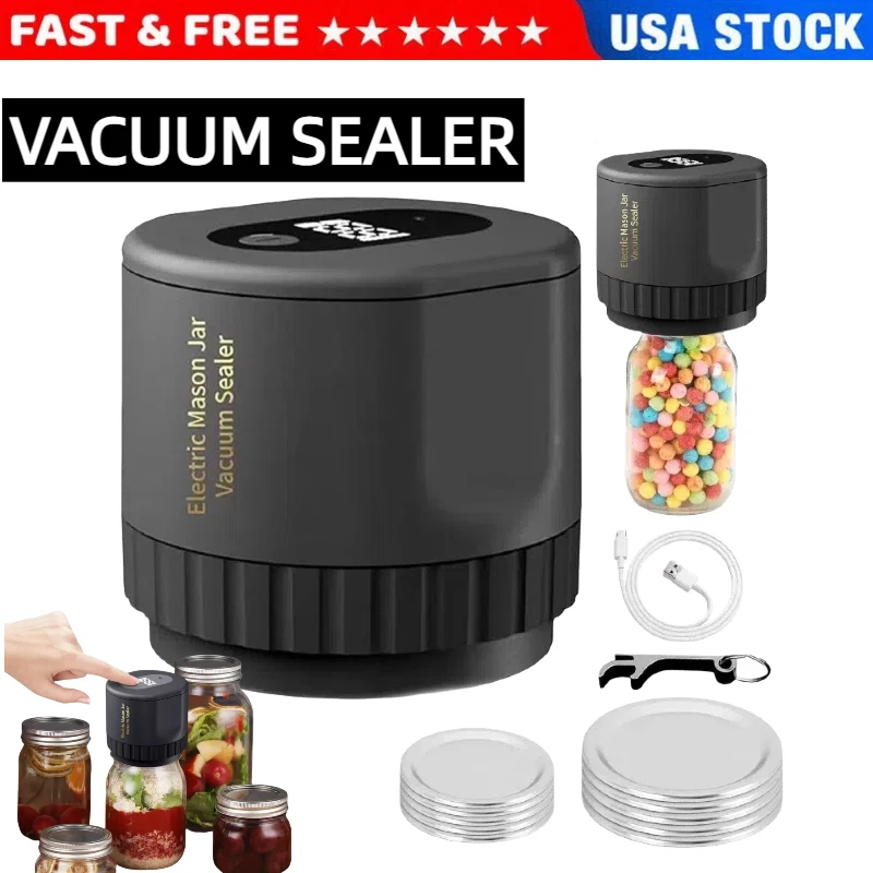 Electric Mason Jar Vacuum Sealer Kit for Wide & Regular Mason Genie White/Black~ - Image 3 of 4