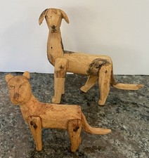 Two Vintage Mexican Folk Art Woodcarvings Lion Dog Attrib Manuel Jiminez