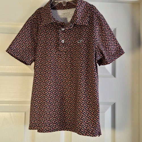 Vineyard Vines Sankaty Polo Shirt Boys Size 6 Navy With A Watermelon Print Golf