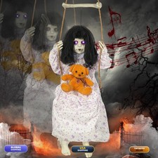 Hourleey Hanging Swinging Girl Doll - Sound Activated Lighted Eyes Animatronics