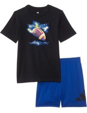 Adidas Graphic Football Tee  Blue Shorts Set 2 Piece Boys Size 5 NWT