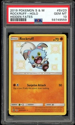 Rockruff Shiny Vault Holo PSA 10 - 2019 Pokémon Sun & Moon Hidden Fates #SV23