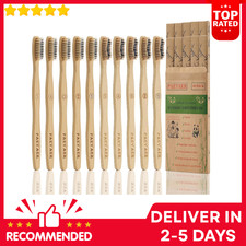 Bamboo Toothbrushes 10 Pack Biodegradable Soft Medium Charcoal Bristles