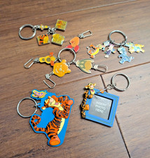 Lot of 5 Vintage Enameled Puffed Disney Key Chains Tigger Pooh Eeyore Piglet
