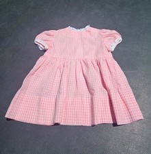 Vintage Handmade Girls 9-12 Month Gingham Pink Plaid Dress Lace Cottagecore...